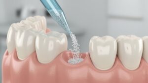 Illustration of graft material being placed in tooth socket